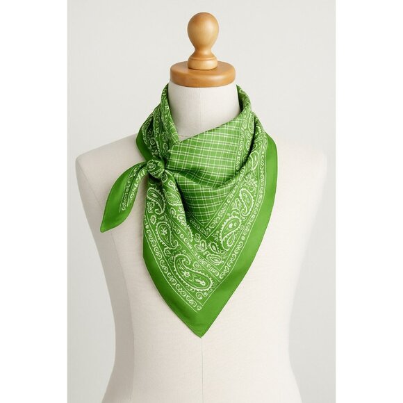 Vintage Glentex Green Paisley Border Scarf Made in Japan 23” - Picture 5 of 5